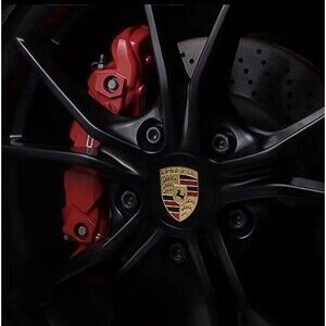 (4) Porsche RED LED Wheel Center Caps Magnetic Levitation Hub Caps Black 76MM